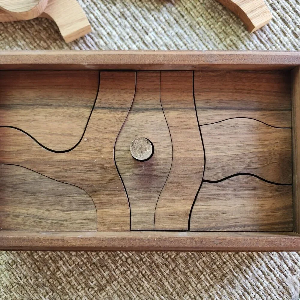Wooden Puzzle Box, 3 Layer Pre-School Level, Walnut Red Oak Cottonwood, Handmade